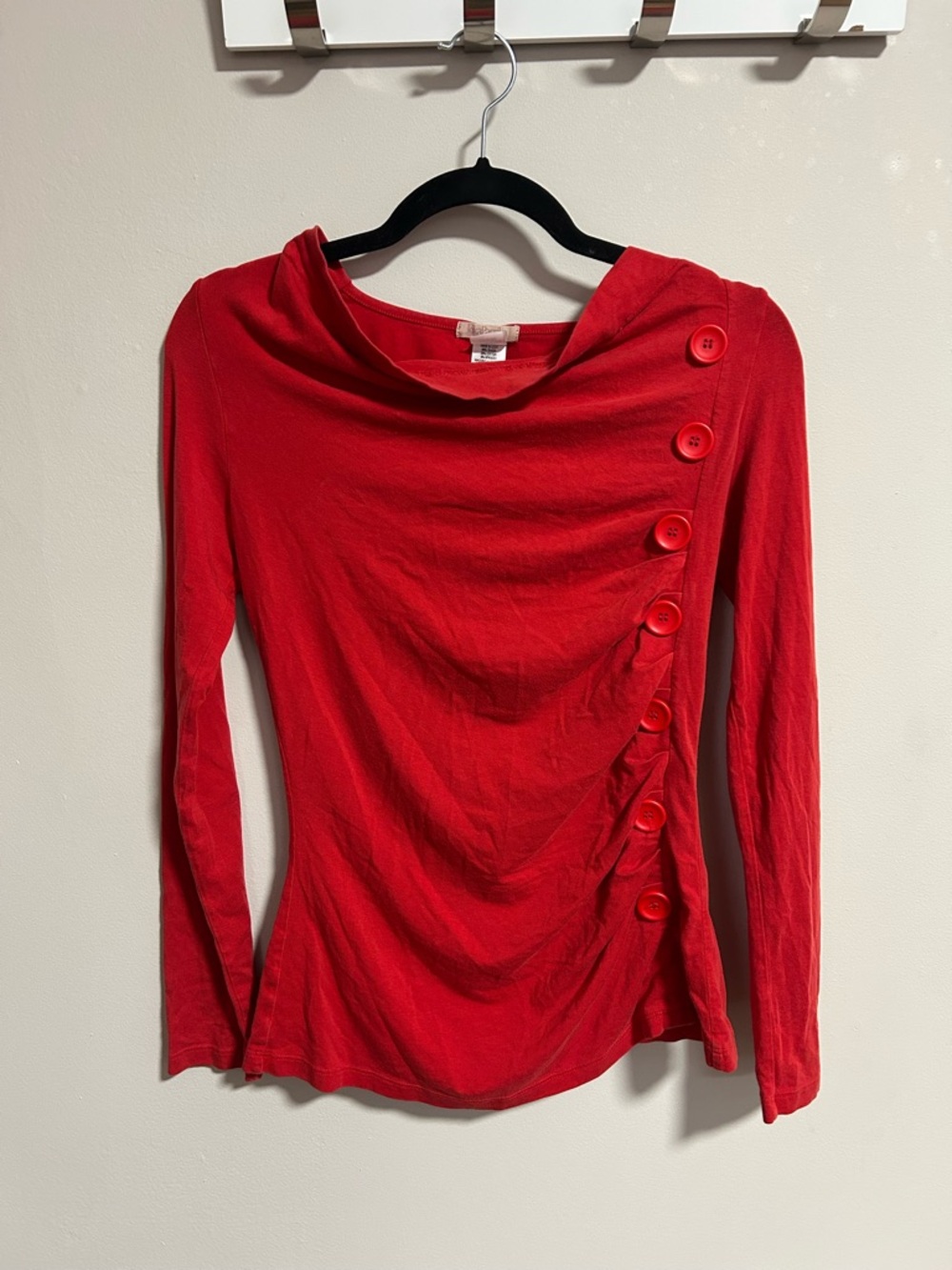 Women's Red Button-Accent Long Sleeve Top